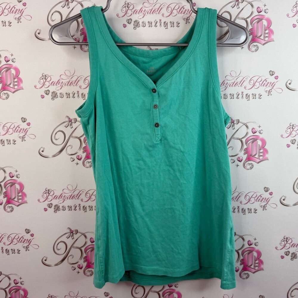 The basics tank top button up blue Elegant Green Sleeveless Tank Top
